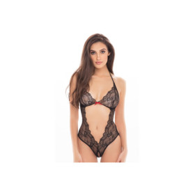 Bodystring en dentelle noire ouvert à l'entrejambe 